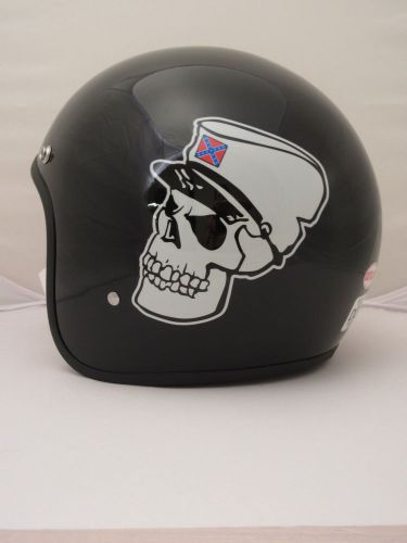 Outlaw v320-3 glossy black open face motorcycle helmet -&#034;dixie skull&#034;