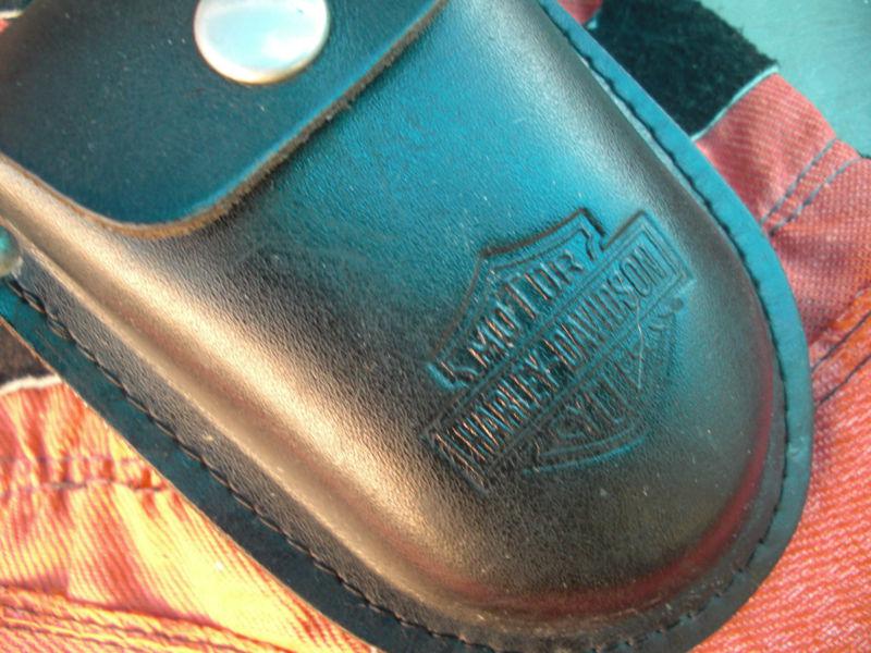 Genuine ~ harley davidson ~ heavy black leather (lock pouch)