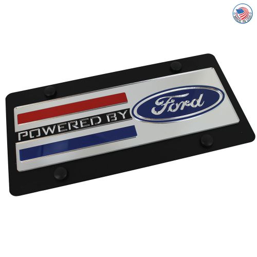 Ford - powered by ford engine badge on carbon black stainless steel license plat