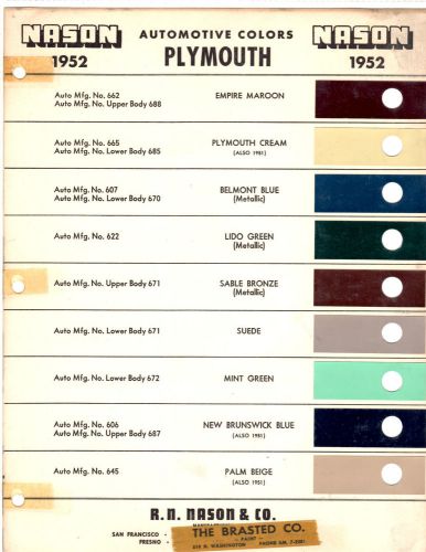 1952 plymouth concord cambridge cranbrook 52 paint chips nason 2