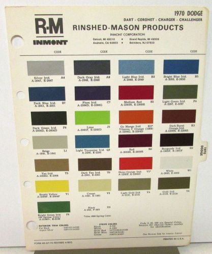 1970 dodge car r-m color paint chips high impact colors charger challenger dart