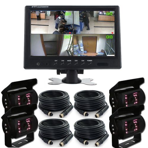 9&#034; split quad car reversing monitor 4-video + 4x truck ccd backup camera 24v-12v