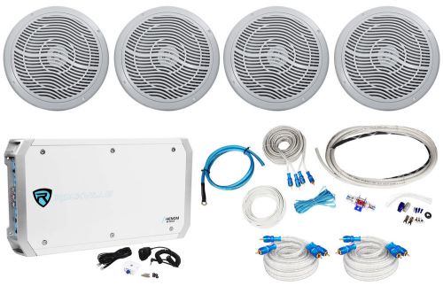 (4) rockville rmc80s 8&#034; 1600w marine boat speakers+6-channel amplifier+amp kit