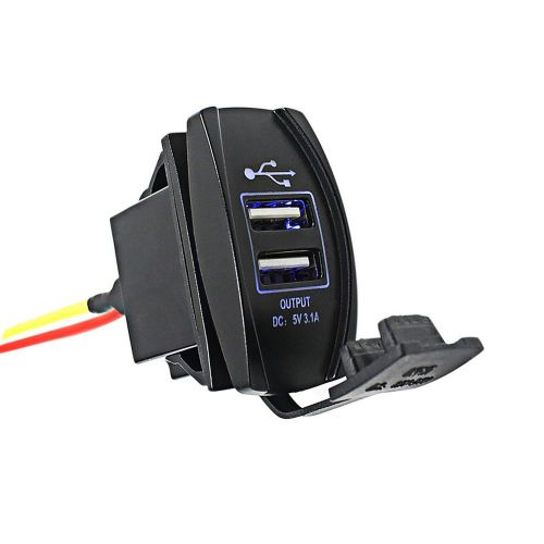 12v dual port usb charger socket blue led voltmeter rocker switch panel car boat