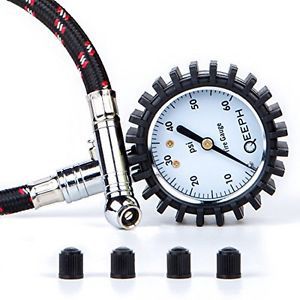 Tire pressure gauge flexi by qeeph - measures up to 60 psi - large 2&#034; dial for