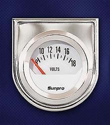 New sunpro style line 2&#034; voltmeter  white w/chrome bezel cp8205