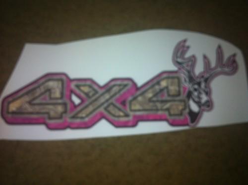 Big buck 4x4 truck decal, 1 pair, pink & camo