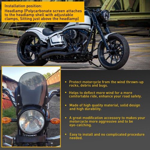 Headlight motorcycle fairing windshield 5-7'' round smoked universal auxito