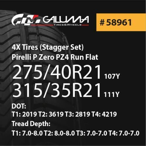 4x tires pirelli p zero pz4 run flat (2x) 275/40/21 &amp; (2x) 315/35/21 #58961