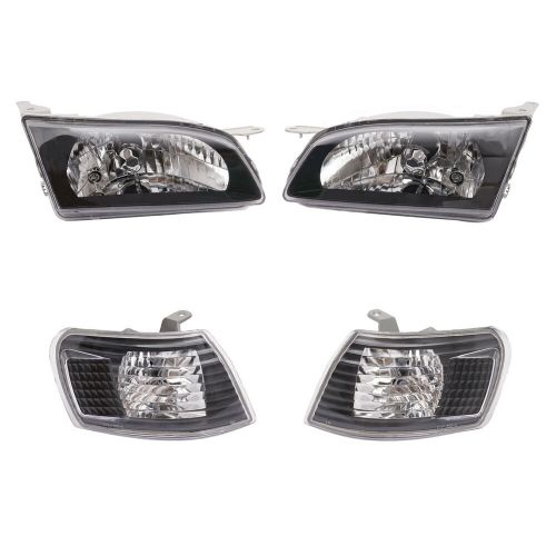 For 1995 1999 toyota tercel headlights lamps clear lens set left+right black