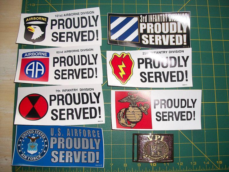 7 military decals mix  &  vpi belt