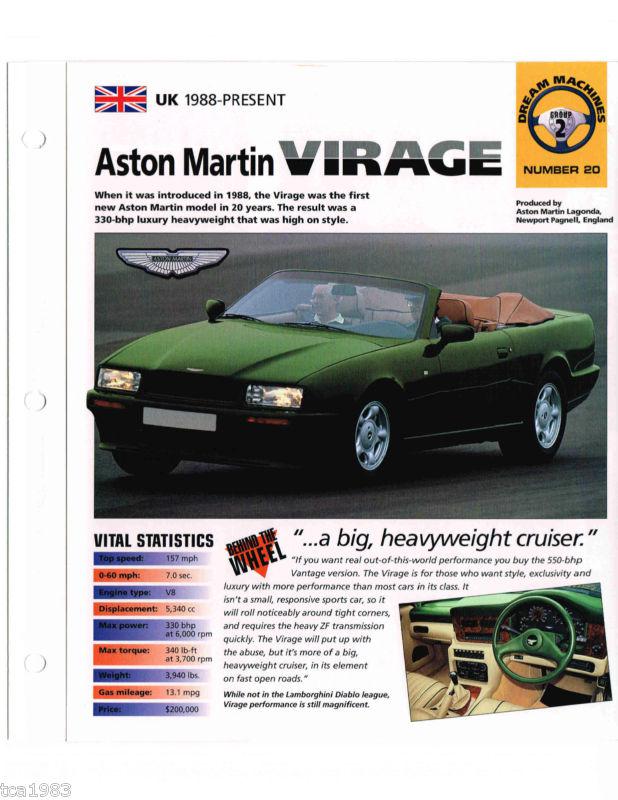 1990 / 1991 / 1992 ASTON MARTIN VIRAGE IMP Brochure, US $10.00, image 3