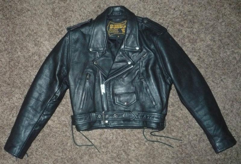 Women's bonus genuine leather black motorcycle jacket size s small