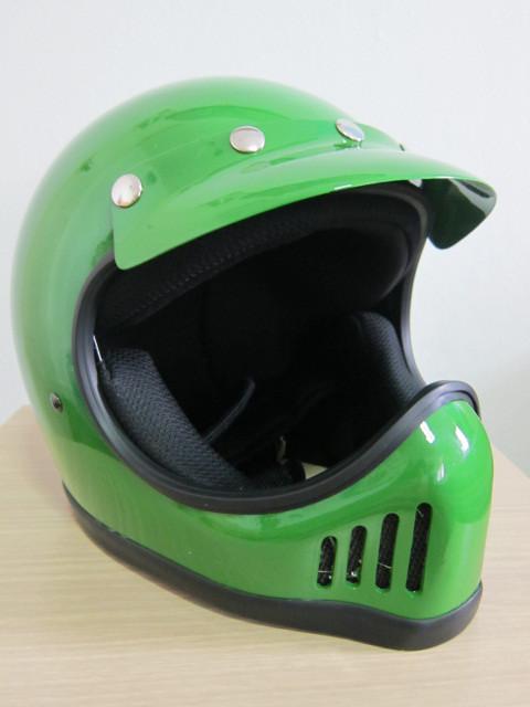 Vintage scooter motor green glossy full face motocross racing helmet new