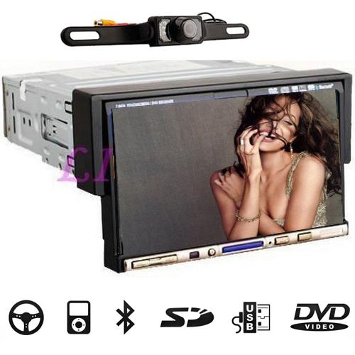 7" in dash single 1 din car cd dvd player touch stereo motorized fm radio bt+cam