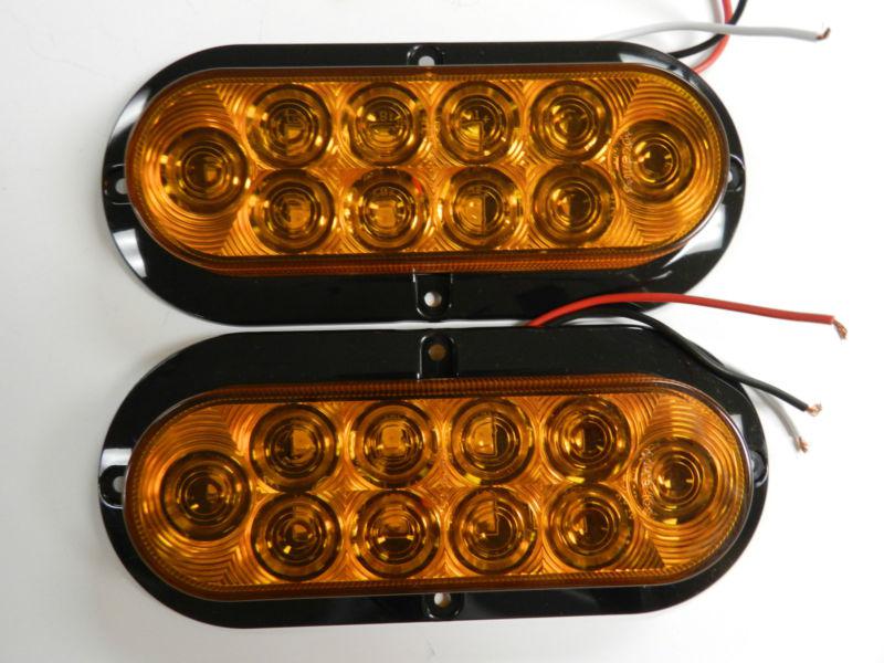 (2) trailer truck amber led surface mount 6" oval stop turn tail light sealed