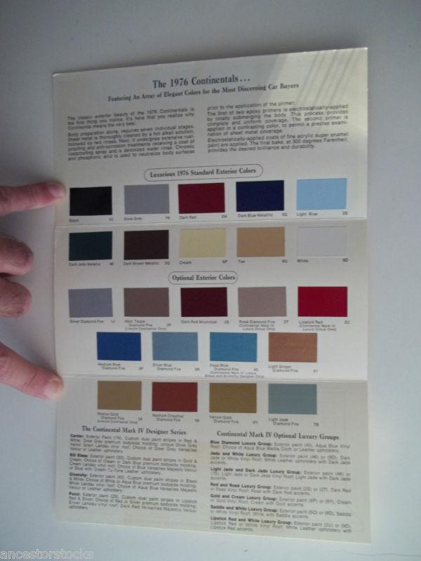 1976 lincoln continental factory color chips. cartier, bill blass,givenchy,pucci