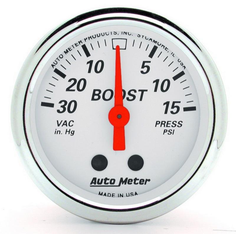30" hg/15 psi auto meter 1372 arctic white analog gauges boost/vacuum -  atm1372