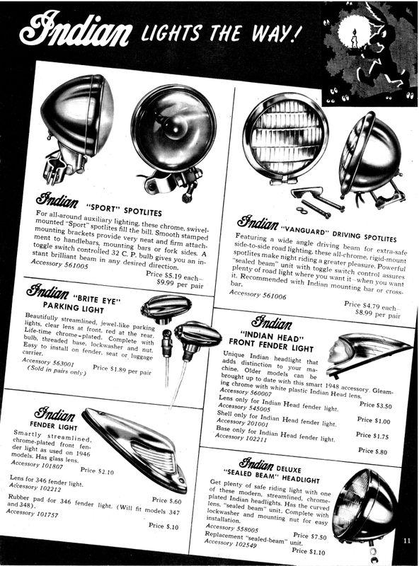 Find Indian Motorcycle Accessories Catalog 1948 Reprnt in