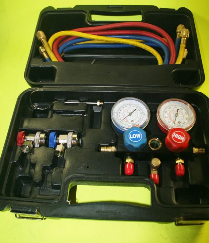 Fjc #6785 - r134a aluminum a/c manifold kit in case - used - vgc!!