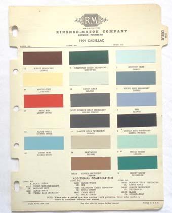  1954 cadillac r-m color paint chip chart all models original