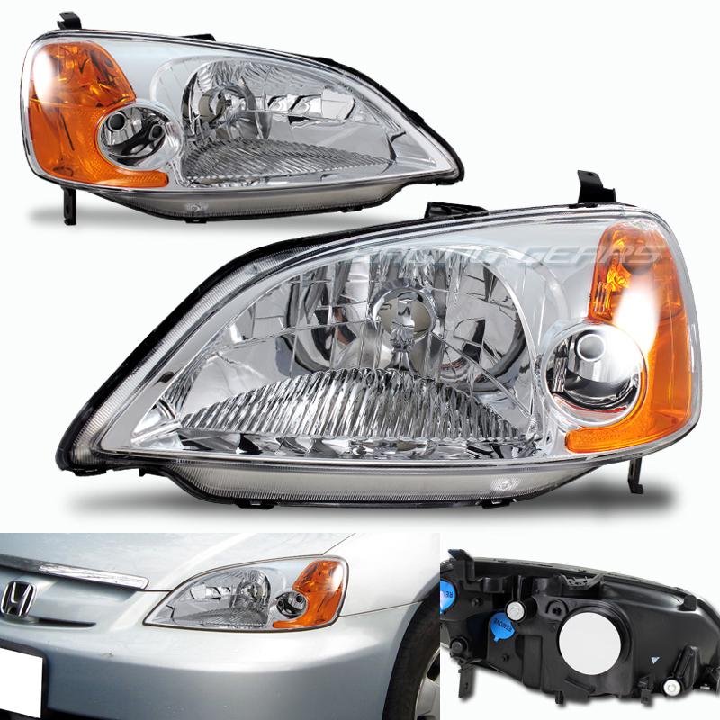 Sell 0103 Honda Civic JDM Chrome Housing Clear Lens Amber Reflector