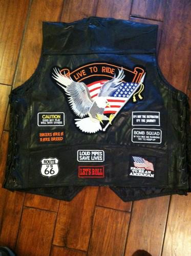 Vtg leather diamond plate harley vest jacket live to ride eagle patch- 2x mens