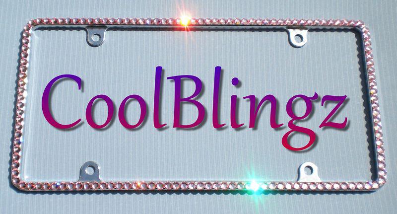 Thin baby pink crystal rhinestone license plate frame made w/ swarovski elements