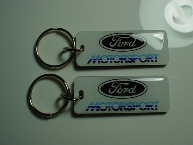 2 ford motor sport key chains white / black & blue cobra shelby  gt turbo