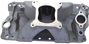 52036 sb chevy power+ super hurricane single plane intake manifold  polished