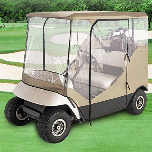 Golf cart cover waterproof beige transparent enclosure easy access to clubs