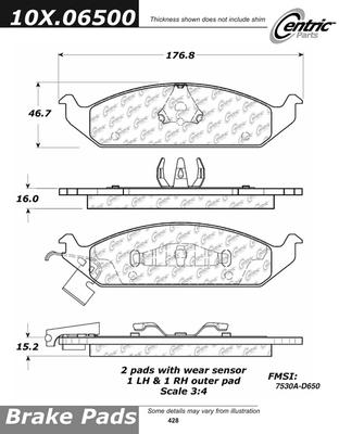Centric 300.06500 brake pad or shoe, front-premium semi-met pads w/shims