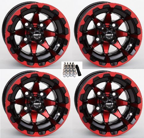 Sti 12" hd6 radiant red/black golf cart wheels/rims ez-go &amp; club car