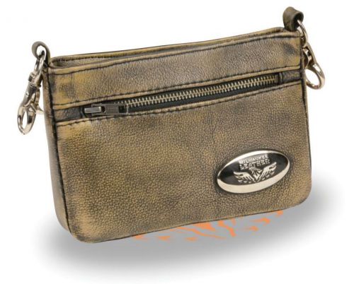 Milwaukee leather ladies double zipper leather shoulder bag  brown