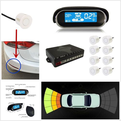 White parking 8 sensors autos reverse backup rear radar buzzer alert system kit