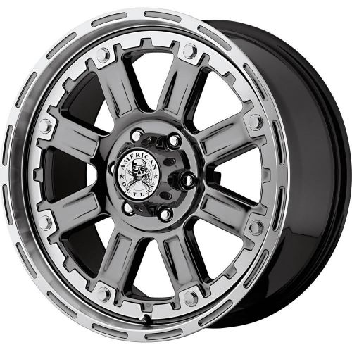18x8.5 liquid chrome american outlaw armour 6x5.5 +10 wheels ct404 35 tires