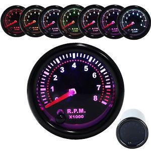 Dewhel smoke 7-colors led 2" 52mm 12v tachometer rev counter rpm 0-8000 tacho...