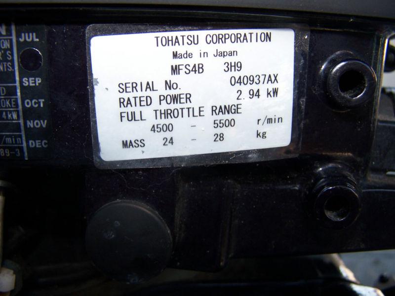 Tohatsu 4 Stroke, 4 HP, Long shaft motor, US $750.00, image 4