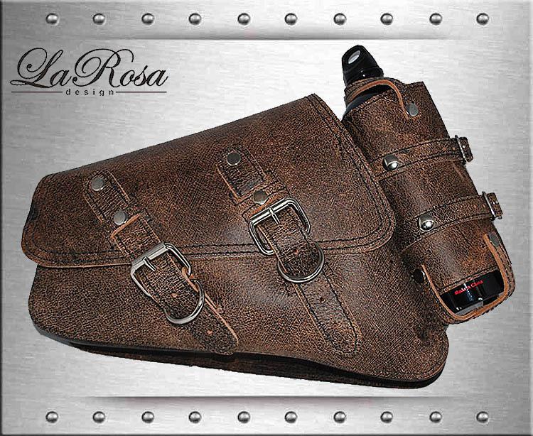2004-2013 larosa rustic brown leather harley sportster saddlebag + fuel bottle 