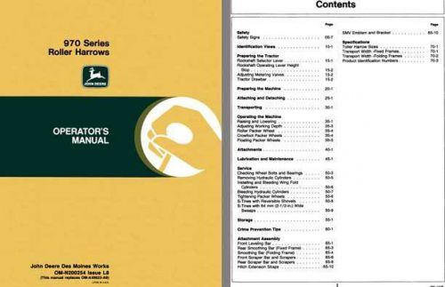 John deere 970 series roller harrows operators manual  om-n200254 issue l8 (repl