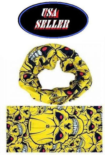 Yellow skull tubular biker/ cyclist face mask /scarf/ doo rag 12 uses-a2