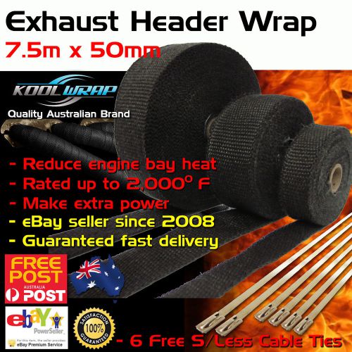 Header exhaust wrap tape 2000 f heat protection black 7.5m x 50mm + 6 steel ties