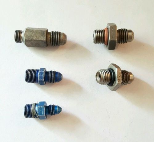 Lot of 5 an npt flare to pipe male fittings - blue anodized
