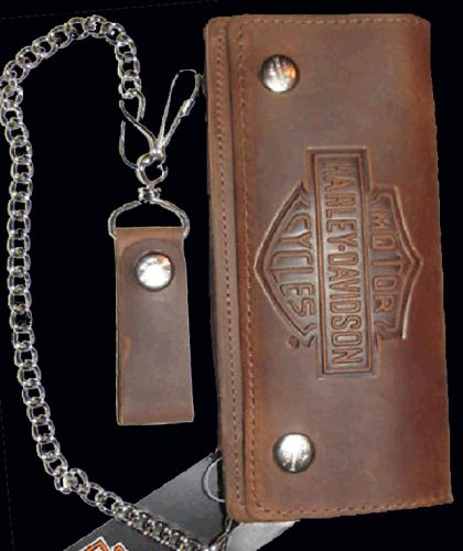 Harley davidson 7.5 inch distressed brown leather w/chain wallet