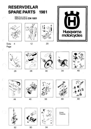 Husqvarna parts manual book 1981 wr 250, cr 250 &amp; xc 250