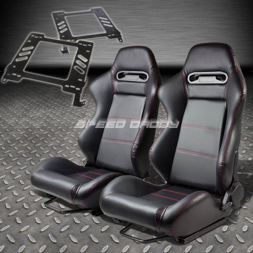 Pair type-r black pvc reclining racing seat+bracket for 02-07 wrx/sti gd/gg
