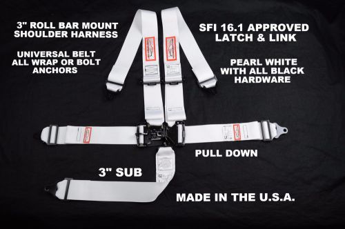 Pair pearl white 5 point 3&#034; latch &amp; link harness belt show car restomod sfi 16.1