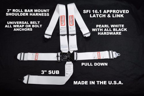 Pair pearl white 5 point 3" latch &amp; link harness belt show car restomod sfi 16.1