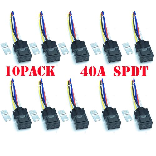 10pack car relay 12v 30/40a 5p 5pin spdt relay &amp; socket with wire no/nc