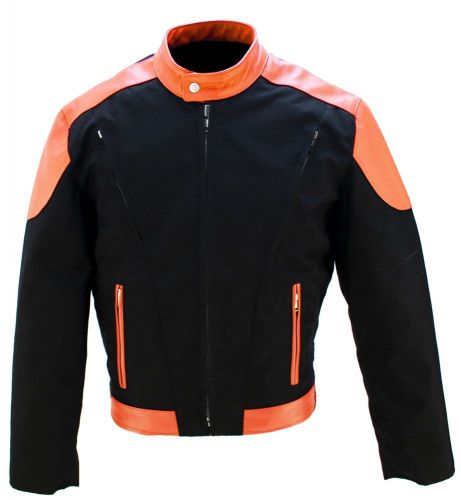 Motorcycle jacket vented leather &amp; cordura black / orange hillside made in usa